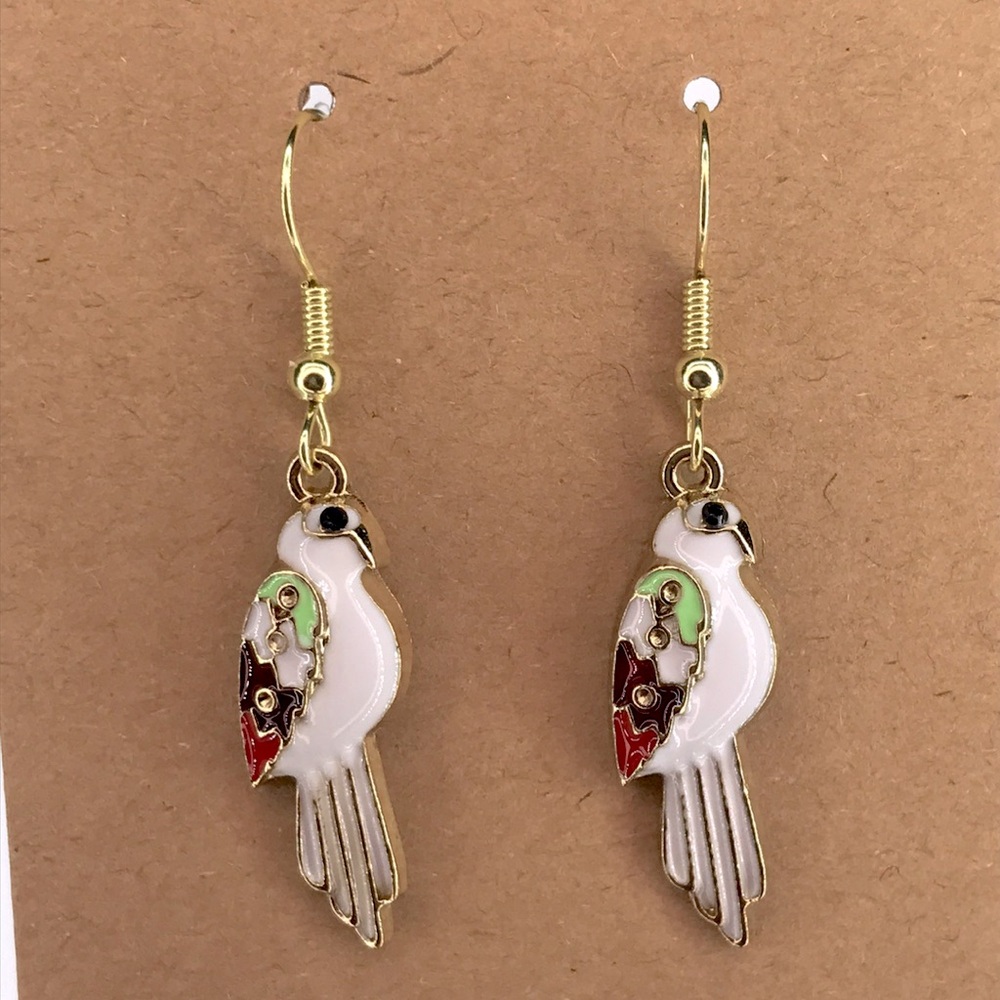 Parrot Shaped Earrings with Gold Accents Bird Fashion Jewelry